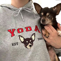 Varsity personalisiertes Hundegesichts-Sweatshirt von Ihrem Foto, individuelles Hunde-Papa-Sweatshirt mit besticktem Hundenamen, Geschenke für Hundeliebhaber