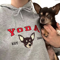 Benutzerdefiniertes Haustier-Stick-Sweatshirt vom Foto, personalisiertes Hunde-gesticktes Sweatshirt, Haustier-Gesichts-Sweatshirt, Rundhalsausschnitt, T-Shirt oder Kapuzenpullover