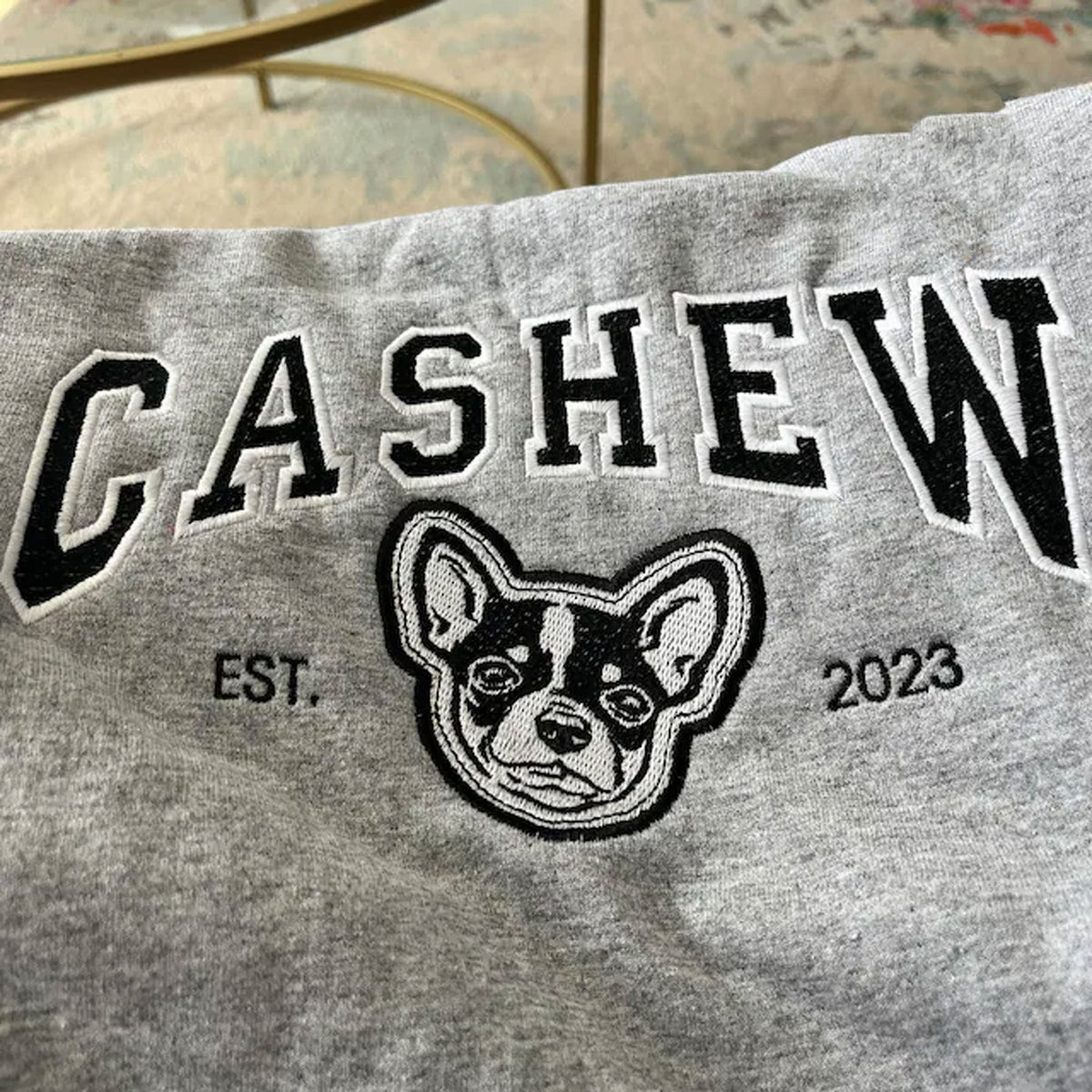 Varsity personalisiertes Hundegesichts-Sweatshirt von Ihrem Foto, individuelles Hunde-Papa-Sweatshirt mit besticktem Hundenamen, Geschenke für Hundeliebhaber