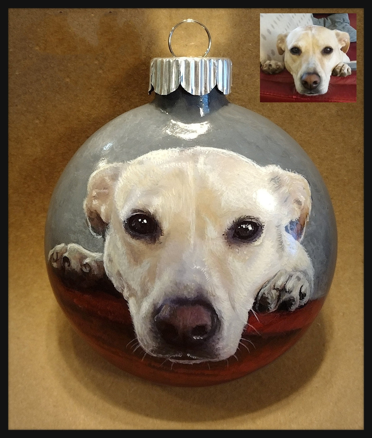 Handgemaltes individuelles Haustierportrait auf bruchsicherem oder Glasornament