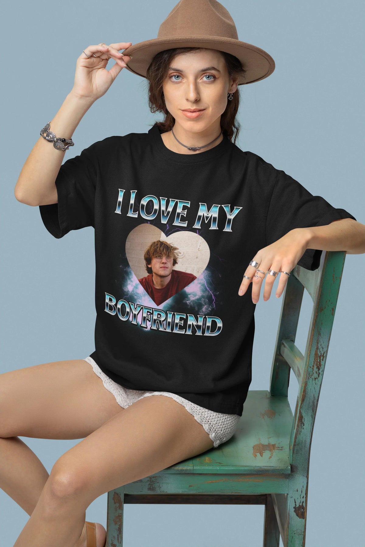 I LOVE MY BOYFRIEND Personalisiertes Fotoshirt, 90er Jahre Vintage Bootleg