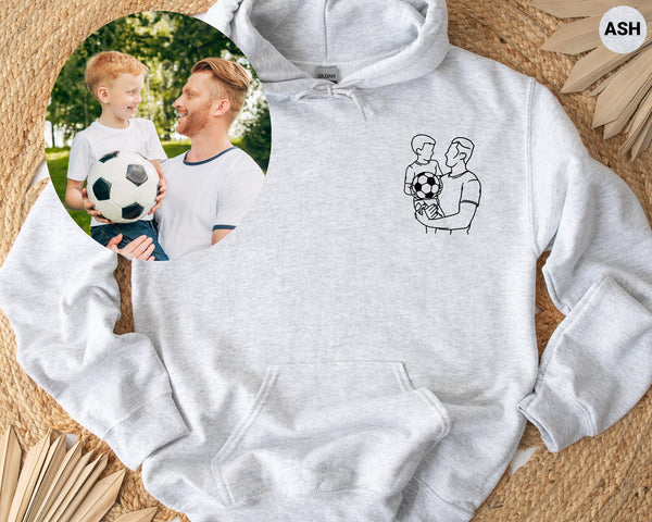 Vatertags-Kapuzenpullover, Papa-Kapuzenpullover, personalisiertes Portrait vom Foto, personalisiertes Geschenk für Papa, Geburtstagsgeschenke für ihn, Umriss-Sweatshirt von der Tochter