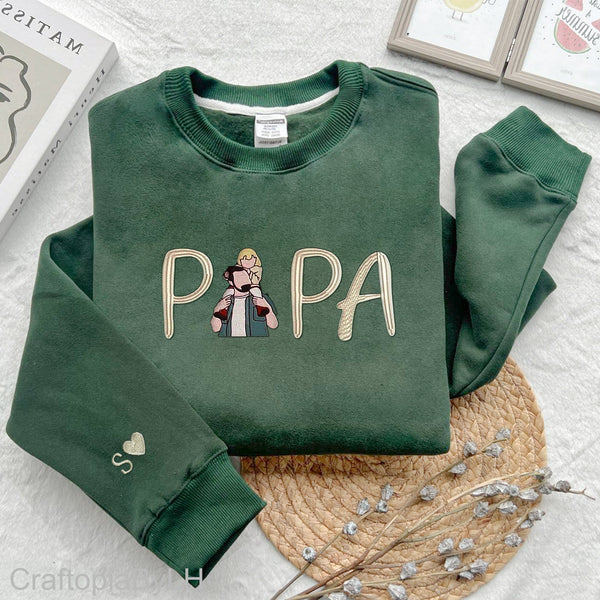 Personalisiertes Papa Besticktes Sweatshirt, Vatertags-Sweatshirt, personalisiertes Papa-Portrait-Shirt, Vatertagsgeschenke, Papa-Geburtstagsgeschenke