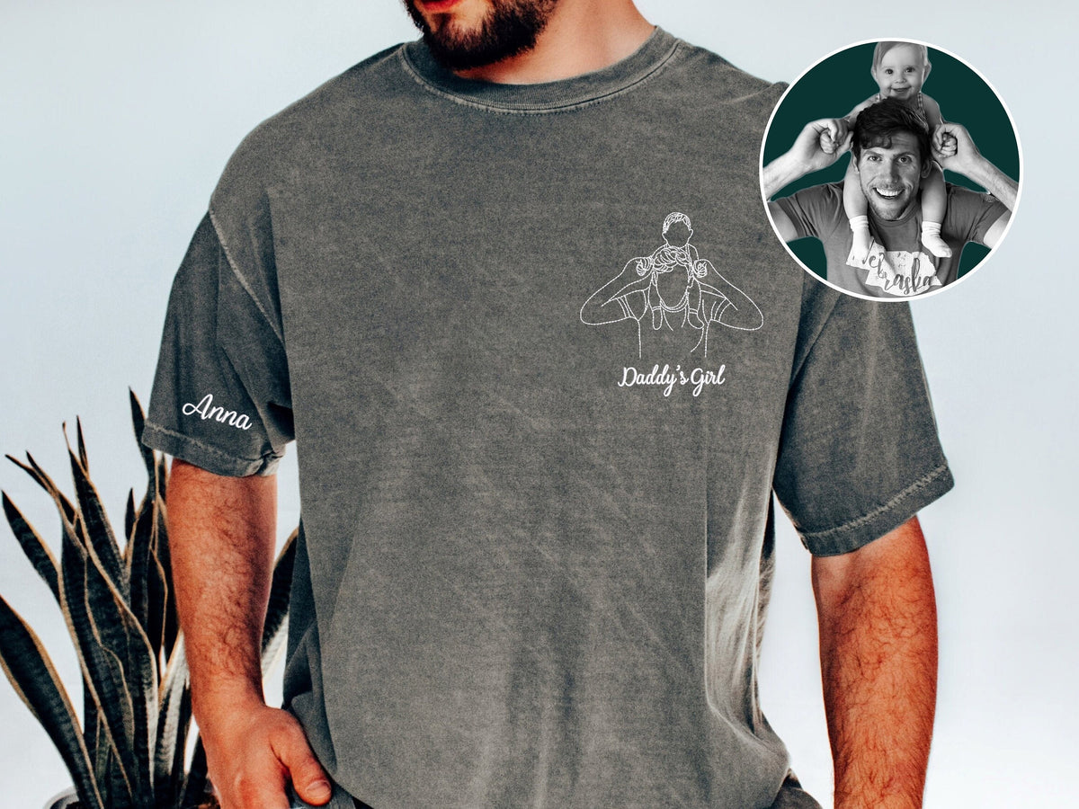 Comfort Colors Individuelles Foto-Shirt für Papa, Papa-Portrait besticktes Shirt vom Foto, Shirt für neuen Papa, Vatertagsgeschenke, Geschenk für Ehemann