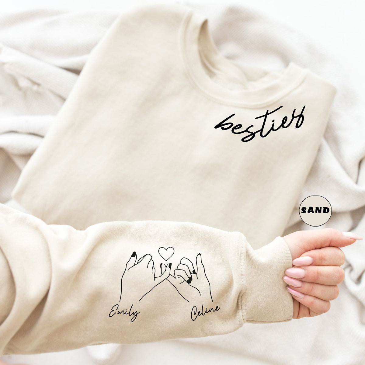 Personalisierter Besties Hoodie mit Namen am Ärmel für beste Freunde, passende Besties Trip Shirts, süßes Geburtstagsgeschenk für Freundin