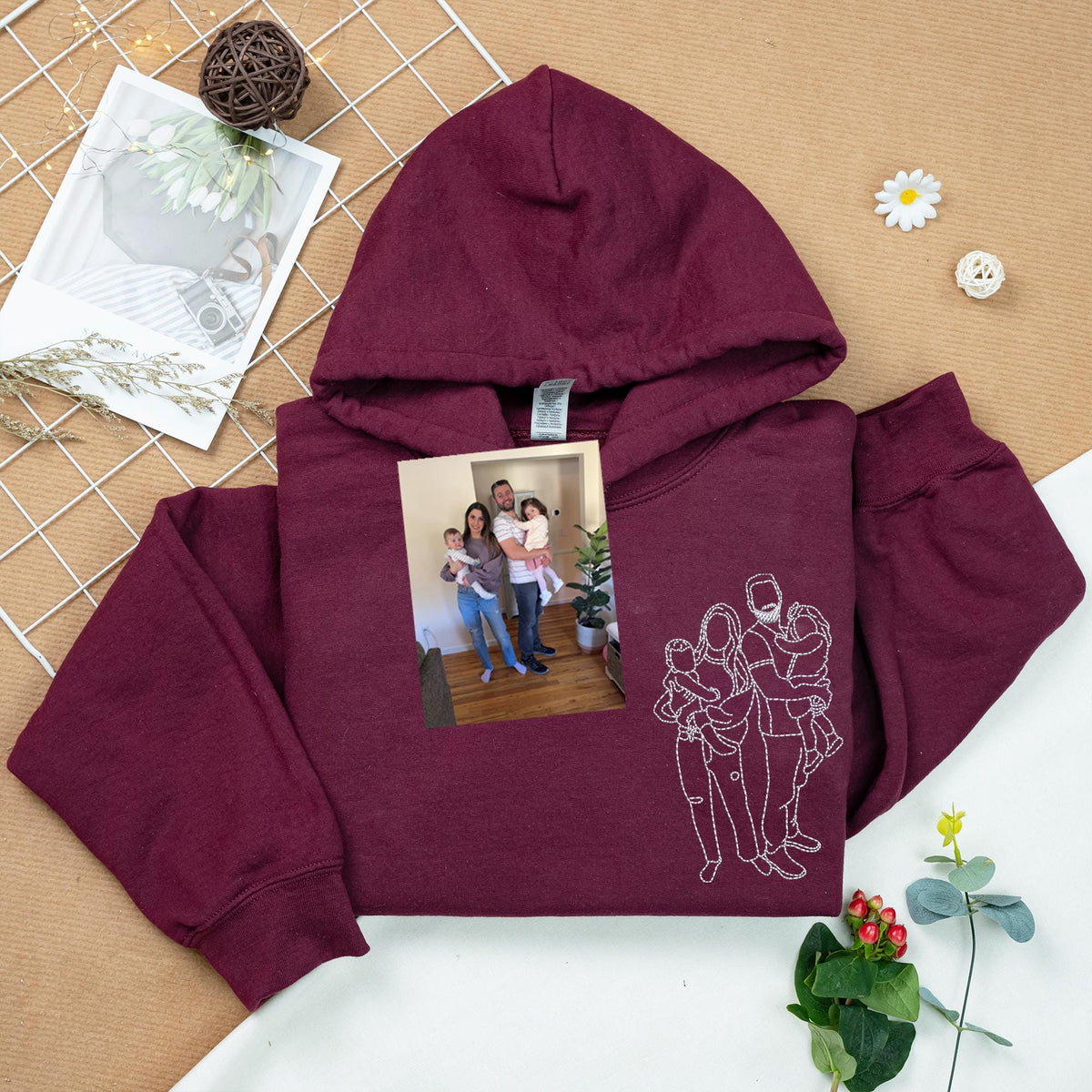 Papa Sweatshirt mit Bild, Benutzerdefiniertes besticktes Portrait-Shirt mit Namen am Ärmel, Papa und Tochter Portrait, Papa Hoodie, Papa Geschenk