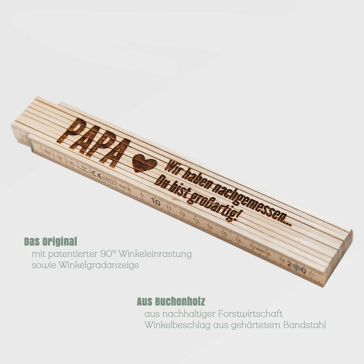 Gravierter Buchenholz-Zollstock "Papa, du bist großartig" Vatertagsgeschenk