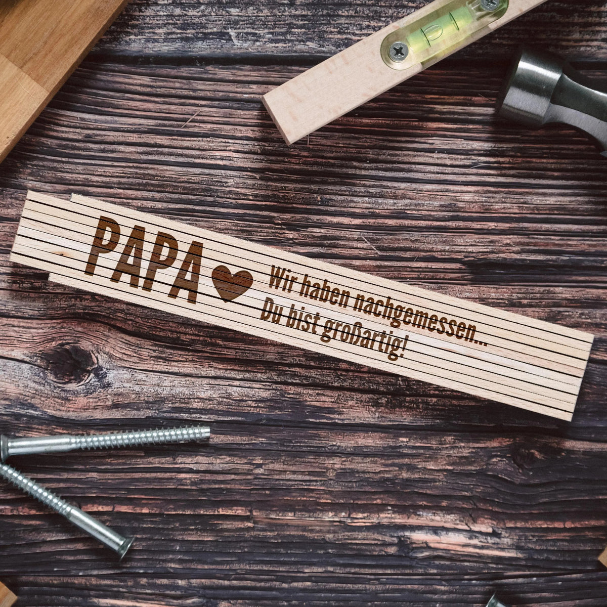 Gravierter Buchenholz-Zollstock "Papa, du bist großartig" Vatertagsgeschenk
