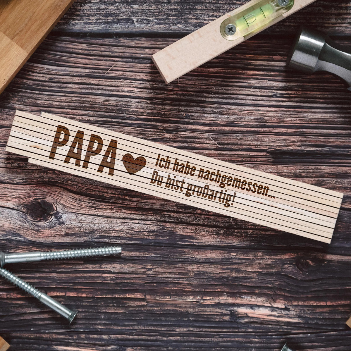 Gravierter Buchenholz-Zollstock "Papa, du bist großartig" Vatertagsgeschenk