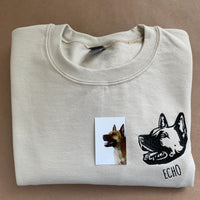 Bestickte T-Shirts, Sweatshirts und Hoodies mit individuellem Haustierporträt