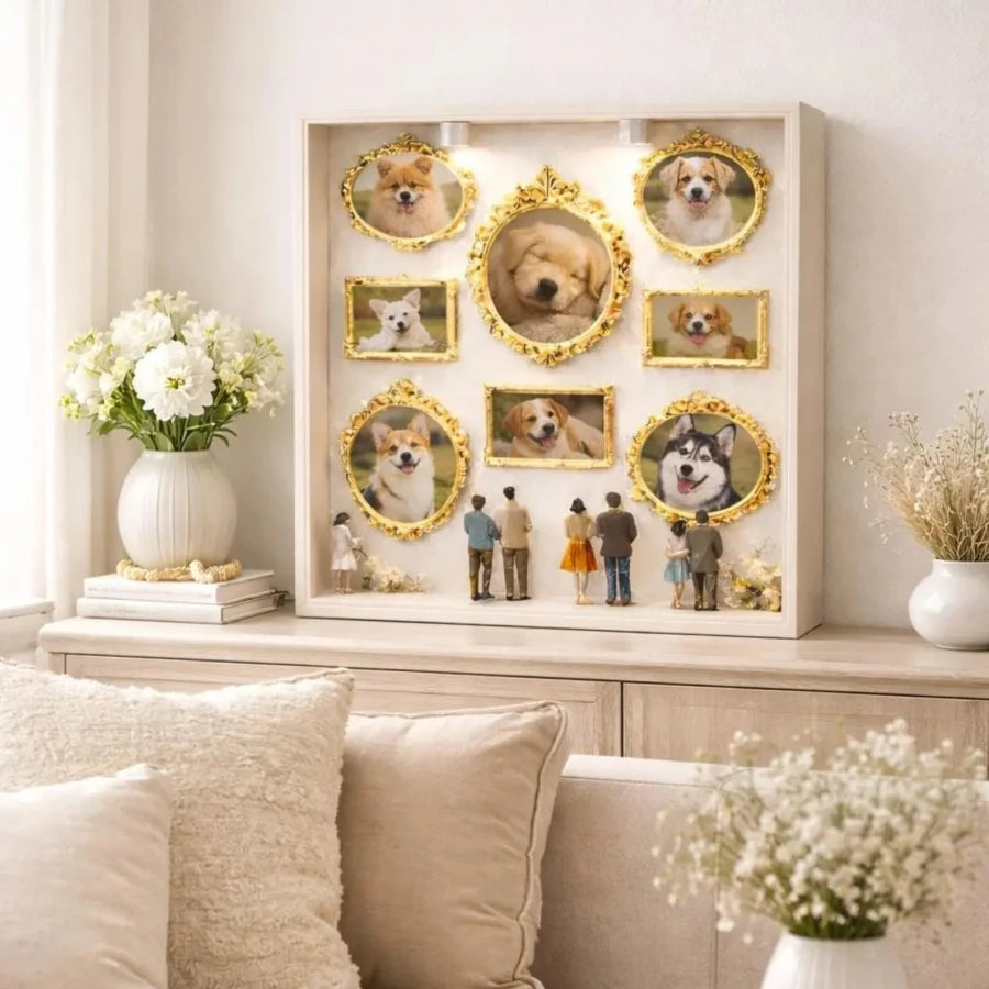 Maßgefertigte Mini-Museums-Schattenbox für Haustiere