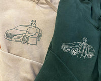 Individuell mit dem Auto bestickter Foto-Hoodie, Umriss-Autoporträt vom Foto-Pullover, personalisierter Skizzen-Paar-Hoodie