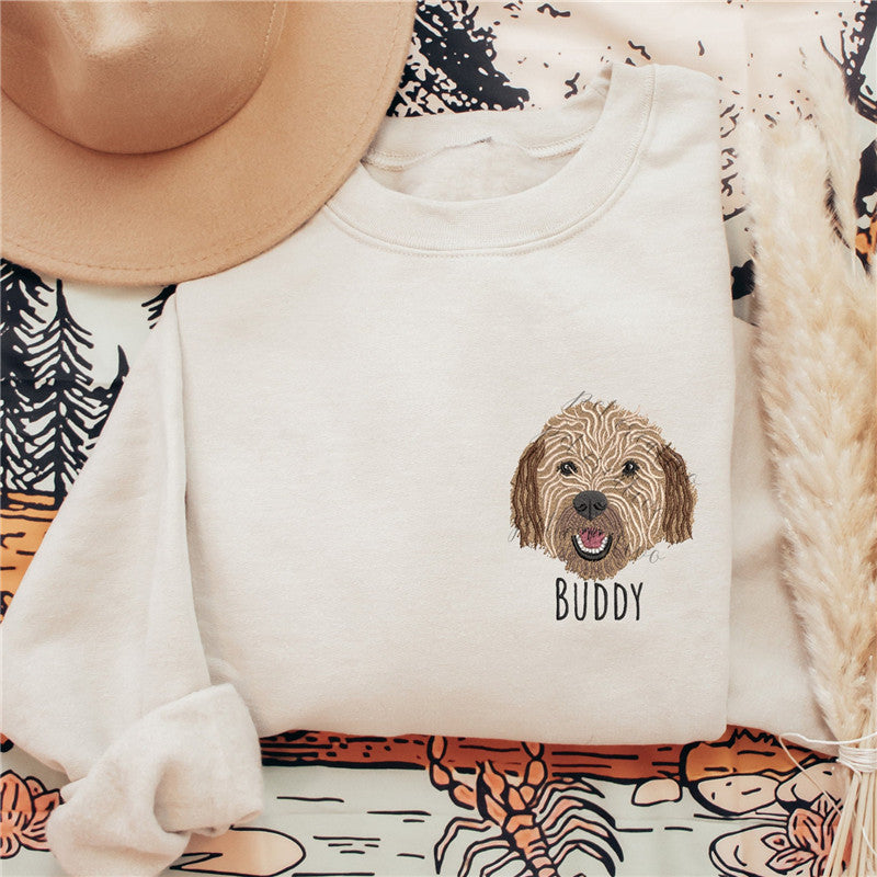 Varsity personalisiertes Hundegesichts-Sweatshirt von Ihrem Foto, individuelles Hunde-Papa-Sweatshirt mit besticktem Hundenamen, Geschenke für Hundeliebhaber