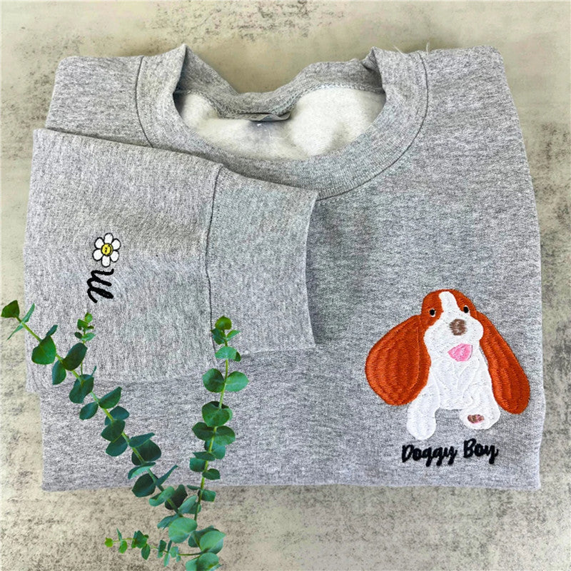 Varsity personalisiertes Hundegesichts-Sweatshirt von Ihrem Foto, individuelles Hunde-Papa-Sweatshirt mit besticktem Hundenamen, Geschenke für Hundeliebhaber