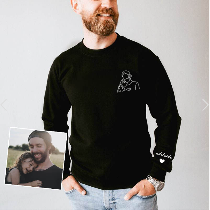 Individuell besticktes Porträt-Foto-Sweatshirt, einzigartige Geschenke für Papa, Papa bestickter Kapuzenpullover vom Foto