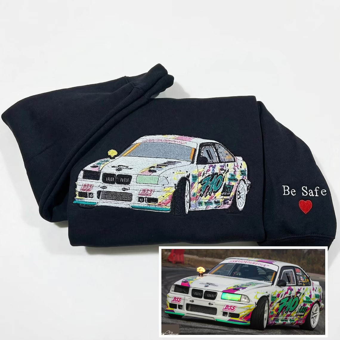 Sweat à capuche de voiture brodé personnalisé, le cadeau parfait pour les amateurs de voitures. Sweat-shirt brodé personnalisé, cadeau papa