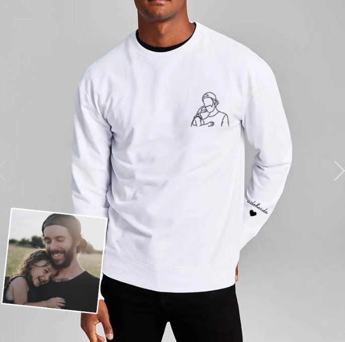 Individuell besticktes Porträt-Foto-Sweatshirt, einzigartige Geschenke für Papa, Vatertagsgeschenk