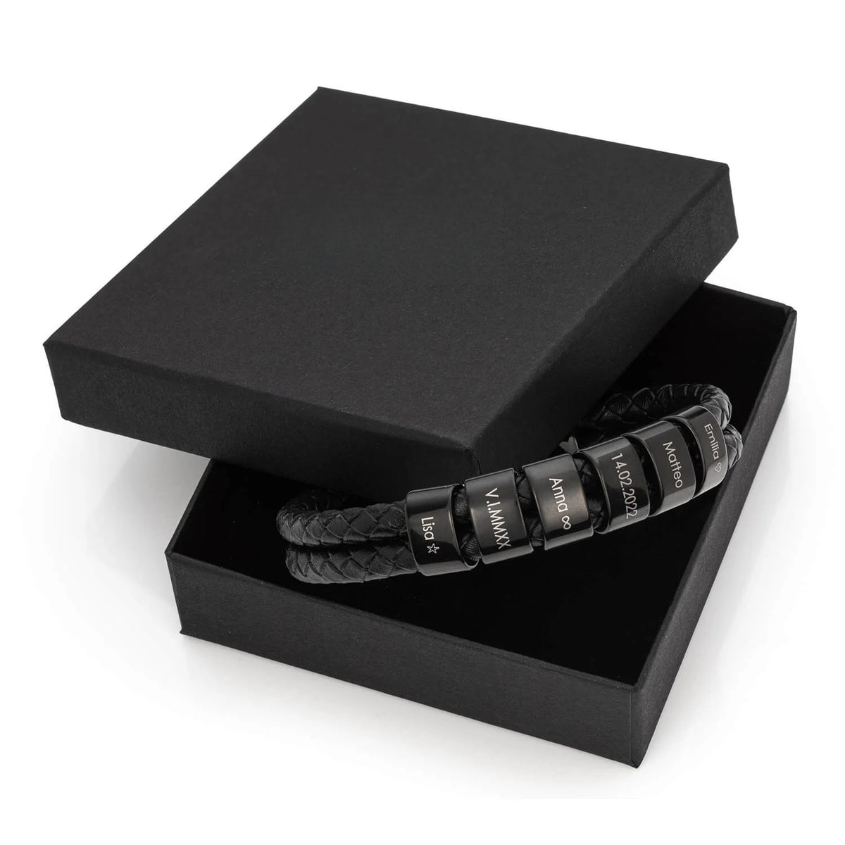 Bracelet en cuir avec perles gravées – cadeau pour homme