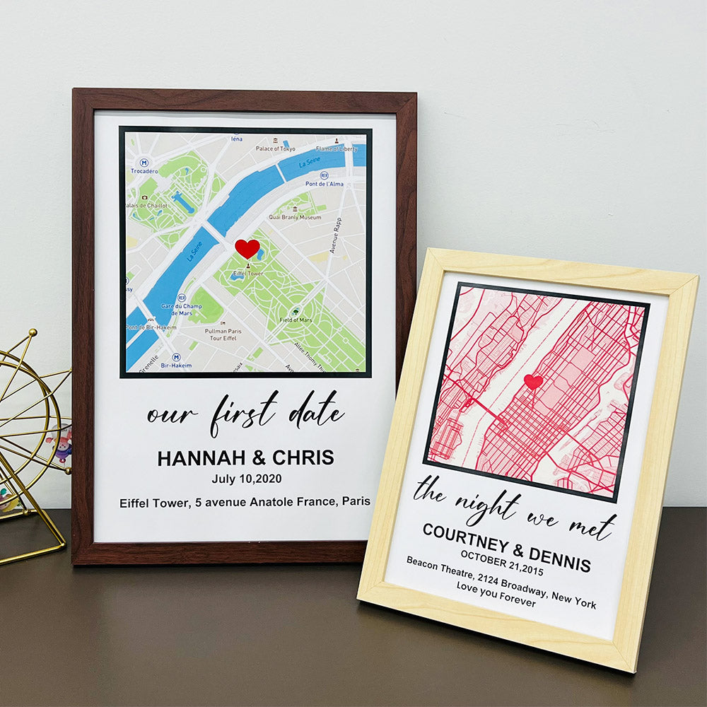 Carte de premier rendez-vous personnalisée, encadrée, cadeau pour couples