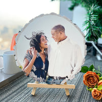 Tranche de bois naturel personnalisée avec tranche de bois naturel individuelle avec photo et texte gravé comme photo et texte gravé cadeaux de Saint-Valentin 