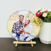 Tranche de bois naturel personnalisée avec tranche de bois naturel individuelle avec photo et texte gravé comme photo et texte gravé cadeaux de Saint-Valentin 