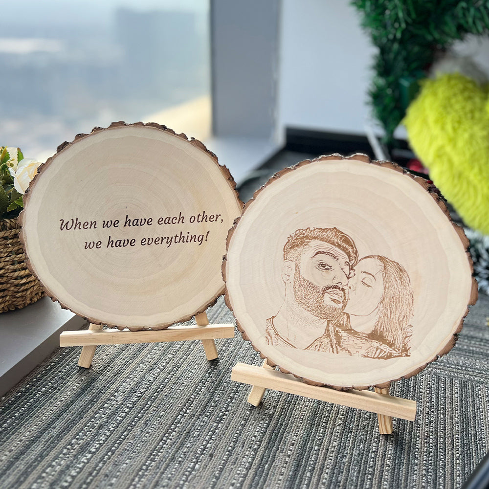Tranche de bois naturel personnalisée avec tranche de bois naturel individuelle avec photo et texte gravé comme photo et texte gravé cadeaux de Saint-Valentin 