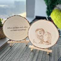 Tranche de bois naturel personnalisée avec tranche de bois naturel individuelle avec photo et texte gravé comme photo et texte gravé cadeaux de Saint-Valentin 