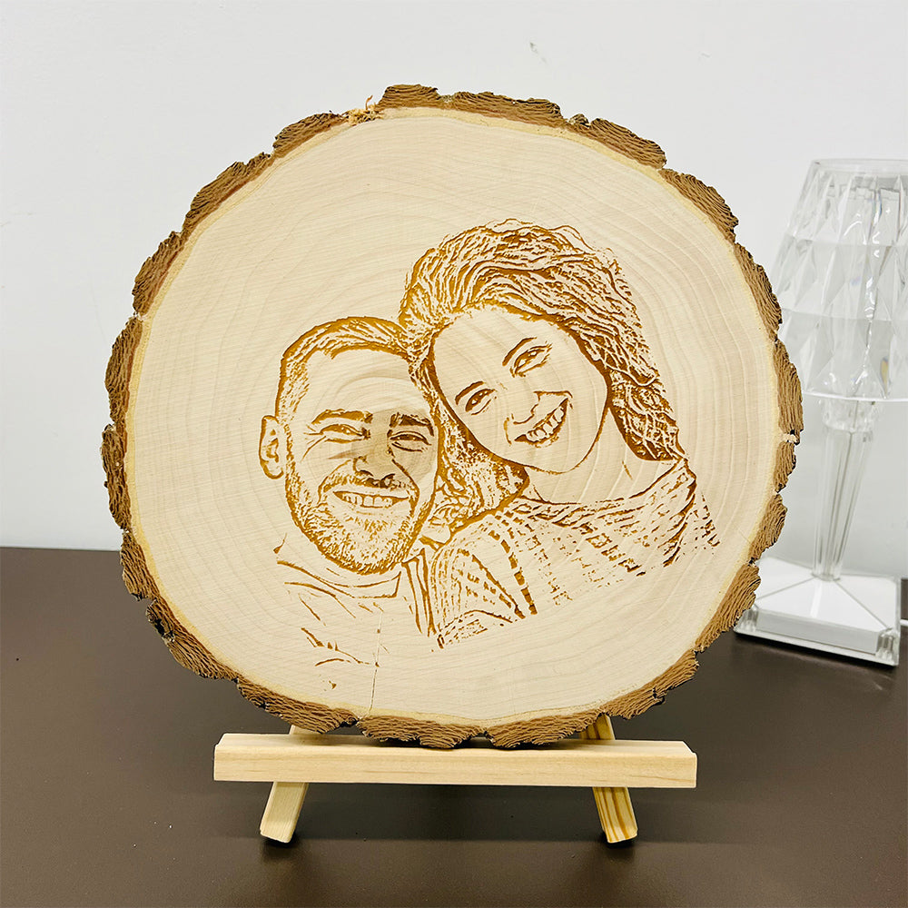 Tranche de bois naturel personnalisée avec tranche de bois naturel individuelle avec photo et texte gravé comme photo et texte gravé cadeaux de Saint-Valentin 