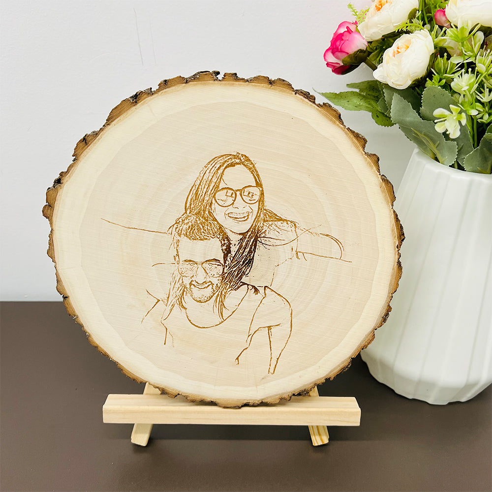 Tranche de bois naturel personnalisée avec tranche de bois naturel individuelle avec photo et texte gravé comme photo et texte gravé cadeaux de Saint-Valentin 