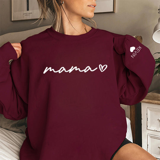 Personalisiertes Mama-Sweatshirt mit Namen des Kindes auf dem Ärmel, Muttertagsgeschenk, Geschenk für neue Mama