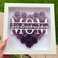 Personalisierte Blumen-Herz-Schattenbox, personalisierter Namens-Rosenrahmen, Blumen-Schattenbox für Mama, Holzblumenrahmen