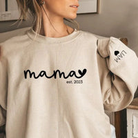 Personalisiertes Est Year Mama Sweatshirt, individuelles Muttertags-Sweatshirt, mit Kindernamen auf dem Ärmel