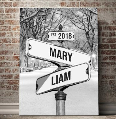 Gepersonaliseerde canvasprint "Vintage straatnaambord voor koppels"