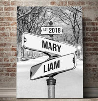 Gepersonaliseerde canvasprint "Vintage straatnaambord voor koppels"