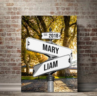 Gepersonaliseerde canvasprint "Vintage straatnaambord voor koppels"