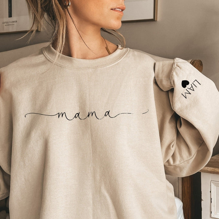 Personalisiertes Mama-Sweatshirt mit Kindernamen auf dem Ärmel, Muttertag, Geschenk für Mama