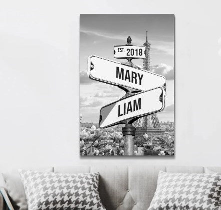 Gepersonaliseerde canvasprint "Vintage straatnaambord voor koppels"