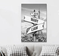 Gepersonaliseerde canvasprint "Vintage straatnaambord voor koppels"