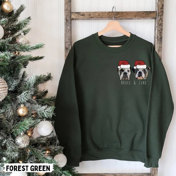 Weihnachts-Benutzerdefiniertes Haustier-Gesichtsfarben-Porträt, Weihnachtsmann-Urlaubs-Sweatshirt mit Rundhalsausschnitt