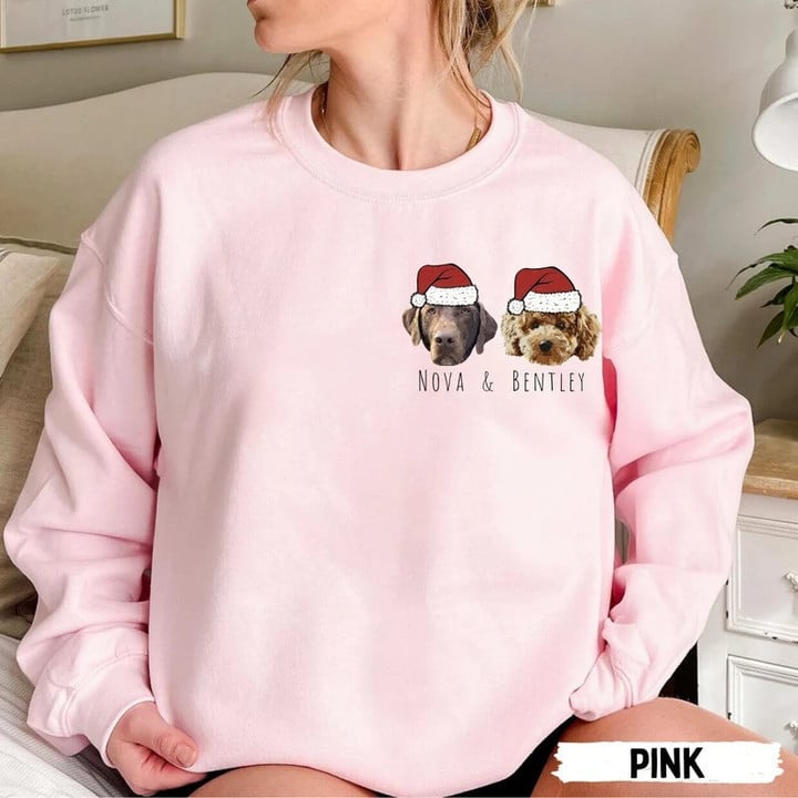 Weihnachts-Benutzerdefiniertes Haustier-Gesichtsfarben-Porträt, Weihnachtsmann-Urlaubs-Sweatshirt mit Rundhalsausschnitt