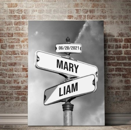 Gepersonaliseerde canvasprint "Vintage straatnaambord voor koppels"
