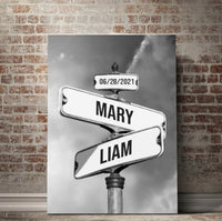 Gepersonaliseerde canvasprint "Vintage straatnaambord voor koppels"