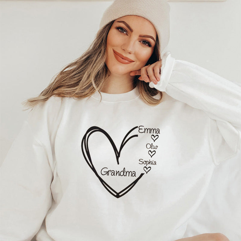 Sweatshirt mit Namen des Kindes, Oma Nana Gigi Mom Mama Herz Print Sweatshirt, Muttertagsgeschenk, Geschenk für neue Mutter