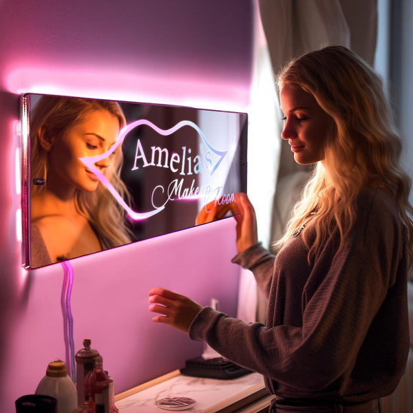 Personalisiertes Namensspiegelschild, individuelles LED-beleuchtetes, leuchtendes Make-up-Raumschild