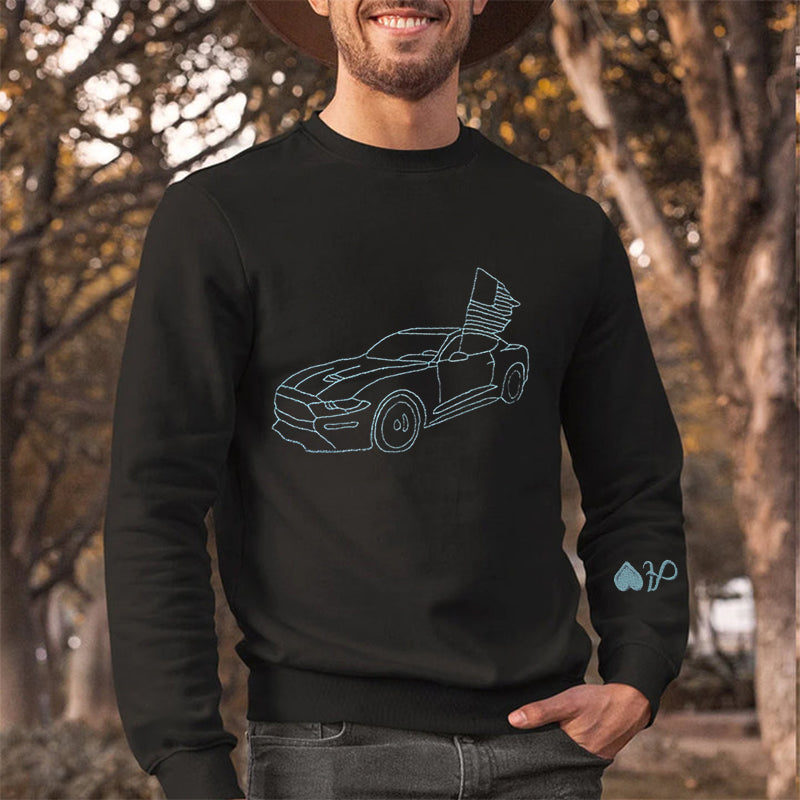 Individuelles Auto-Umriss-Sweatshirt, individuelles Auto-Sweatshirt, besticktes Auto-Sweatshirt