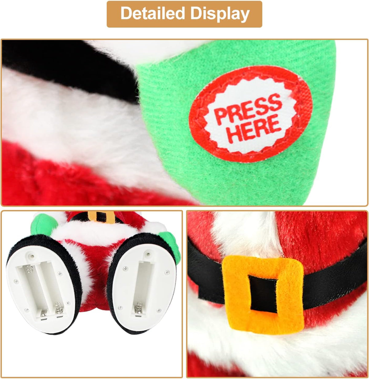 Père Noël électrique, lunettes en fil d'or, ventre qui tremble, Père Noël, chant, danse, Noël, Père Noël, jouet, Noël, poupées électriques pour enfants
