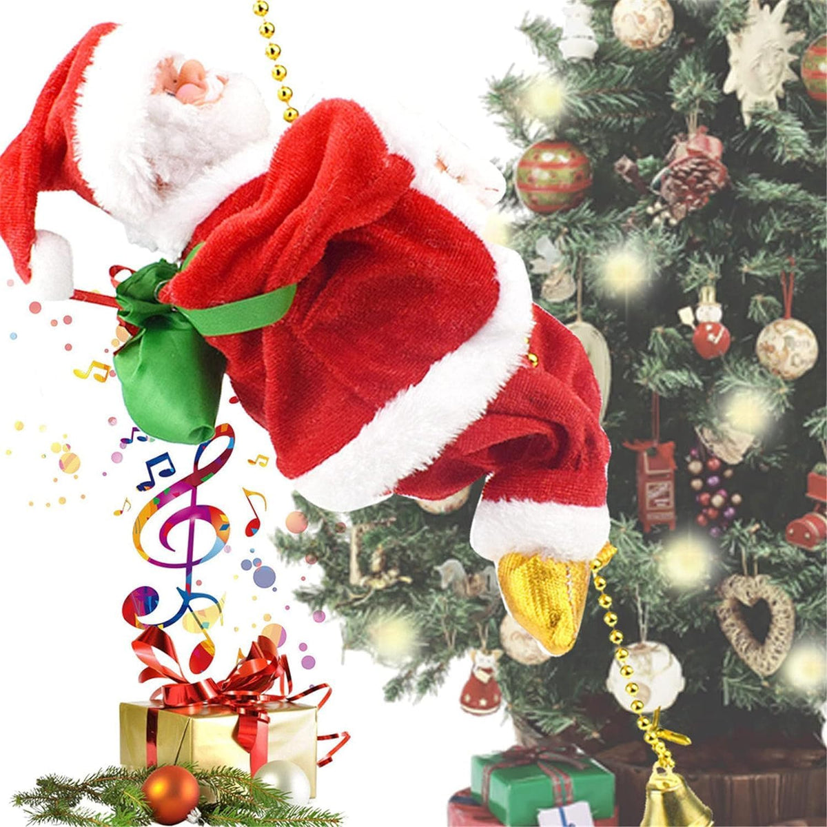 Échelle d'escalade du Père Noël, décoration amusante en corde électrique du Père Noël, sur une poupée, décoration d'arbre de Noël, ornements à suspendre pour fête, porte d'entrée