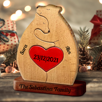 Personalisiertes Holzbärenpaar - Puzzle Holzbärenfamilie - Haustierschnitzereien aus Holz