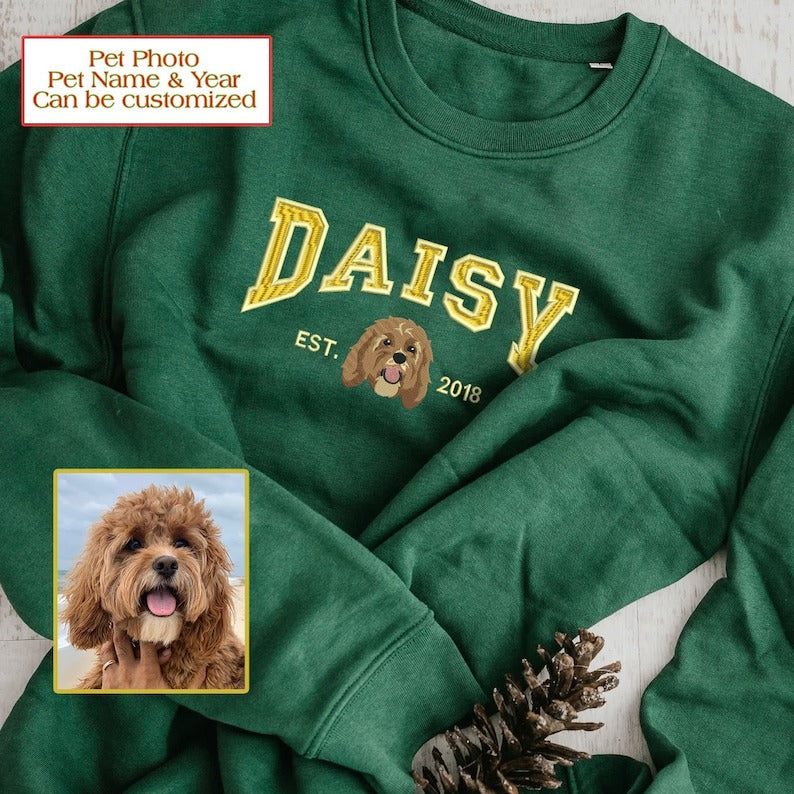 Personalisiertes besticktes Sweatshirt mit Haustiernamen, individueller Hundegesichts-Hoodie