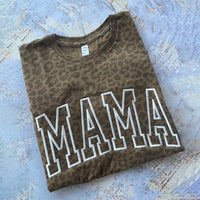 Schwarzes, einfarbiges T-Shirt mit MAMA-Stickerei und Glitzer-Leopardenmotiv